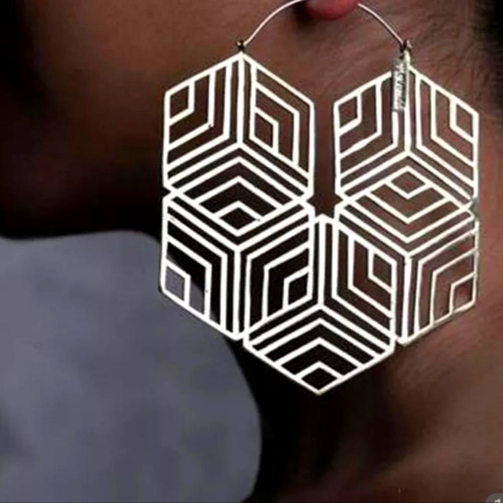 SILVER BOHO HOOP‎ EARRINGS SEVENTIES CHIC GLAM PARTY PRETTY DESIGN GIFT